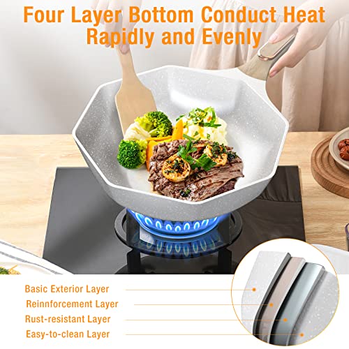 ITSMILLERS Ceramic Nonstick Octagonal Wok 12.5 inch Diecast Induction