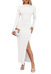 MEROKEETY Women's Long Sleeve Mock Neck Midi Dress