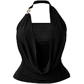 OYOANGLE Women's Plus Size Ring Linked Halter Top Draped Front Ruched Sleeveless Going Out Tops