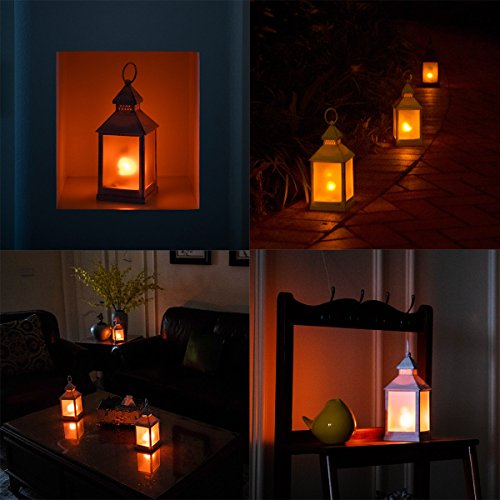 10" Vintage Style Decorative Fire Lantern,Flame Effect LED Lantern,(White,4 Hours Timer