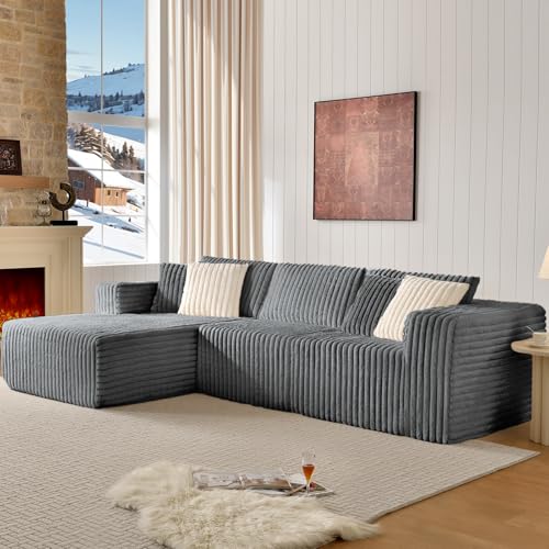 Fantico Modular Sectional Sofa Couch Luxurious Corduroy - High-Density Foam, Non-Slip Stability, Easy Setup with Box Packaging, Comfortable & Durable for Living Room, Apartment, Bedroom - Grey