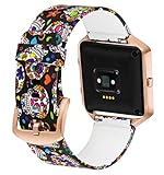 Aiseve Fitbit Blaze Floral Bands Women, Replacement Wristbands Strap with Rose Gold Frame Buckle for Fitbit Blaze Smartwatch Small Large (Skull, Small)