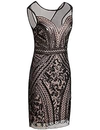 Vijiv 1920 Vestido corto de graduación con cuello en V y lentejuelas inspirado en vestidos antiguos.