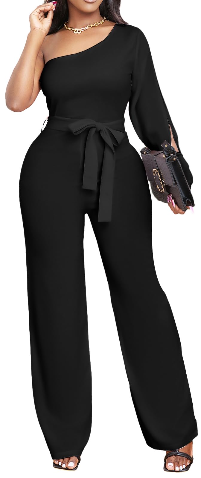 One shoulder sexy cut out jumpsuit main image 0