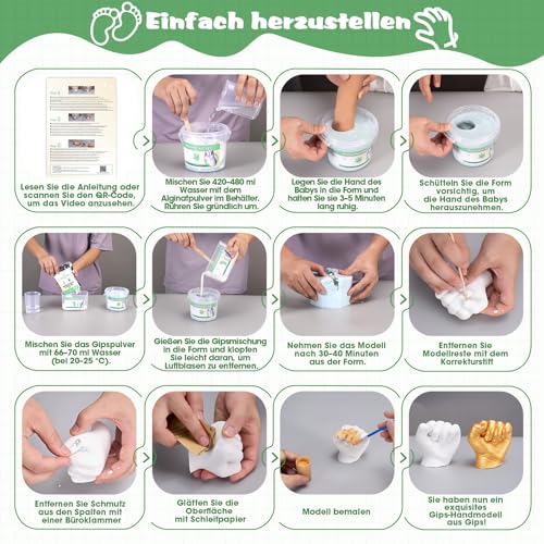 TOGOU2S Gipsabdruck Baby Hand und Fuß für 4 Abdrücke Ungiftig 3D Gips Abdruck Hände mit Farben, Personalisierte Andenken Baby Geschenk Geburt Neugeborenen Geschenk für Frische Eltern