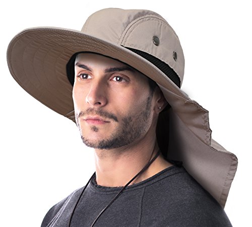 Terra Unisex Sun Hat With Neck Flap/Wide Brim/Adjustable Strap Fishing Camping Cap