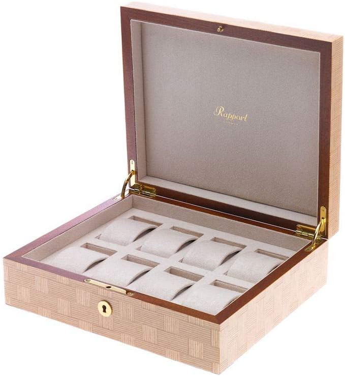 Rapport Heritage Hand-Crafted Solid Wood 8 Watch Box in Bamboo Finish