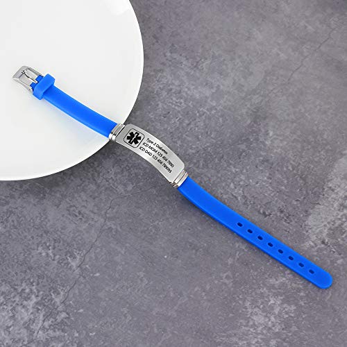 Free Engraving 9 Inches Silicone Adjustable Medical Bracelets Emergency ID Bracelets For Men Women Kids Stainless Steel Rubber Alert Bracelets (Blue) - Thumbnail 5