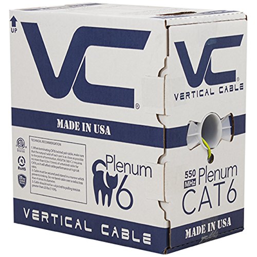 Vertical Cable CAT6, 550 MHz, UTP, 23AWG, 8C Solid Bare Copper, Plenum, 1000ft, Yellow, Bulk Ethernet Cable - Made in USA