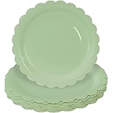 HEIPINIUYE 50 Pieces Sage Green Paper Plates 9 Inch Sage Scalloped Plates Disposable Dinner Plates for Wedding Baby Shower Birthday Party Dessert Plates