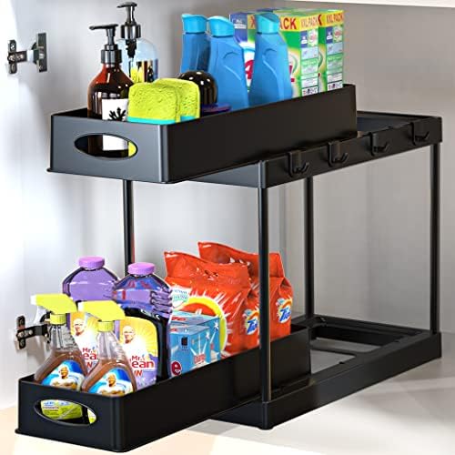 Under Sink Organizers and Storage, 2 Tier Sliding Drawer Basket Under
