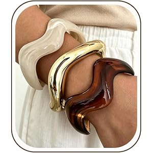YEEZII Chunky Acrylic Bangle Bracelets for Women, Irregular Colorful Resin Statement Cuff Bangles, Trendy Stackable Bracelet