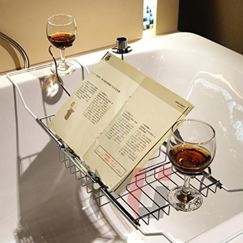 SHENGXIA Stainless Steel Expandable Bathtub Caddy Tray with Reading Rack/Candleholder/Wine Grass Rack