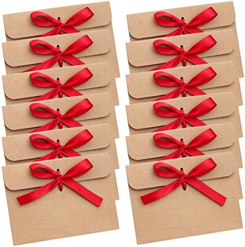 Kraft Envelopes, 50pcs Premium Bow Retro Envelopes for Handmade Invitations, Letters, Weddings, Graduations, Baby Showers, Parties (Ribbon Bow - 50pcs)