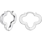 MUNDELL 14K Gold Plated Solid 925 Sterling Silver Dainty four leaf clover Huggie Hoop Earrings | Minimalist Commuting Hypoallergenic Earring for Women fit everyday wear Fine Jewelry