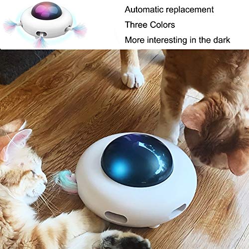 LONGYI Cat Toy Interactive,UFO Cat Toy with LED Light Can Automatic Moving UFO Cat Toy with Feather Fun Toy for Cat Exercise with 3 Colors Teaser Cat Toy