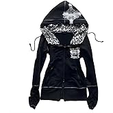 Women Vintage Leopard Printed Sweatshirt Y2k Hoodie Gothic Harajuku Hoodies | Leopard print lining;Cross print, punk Y2K style;Double zipper for layered look;Slim fit, versatile & stylish