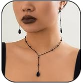 IQPDYV Halloween Jewelry for Women Gothic Blood Drop Necklace Earrings Set Goth Black Red Crystal Y Necklace Vintage Blood Drop Earrings Halloween Costume Jewelry