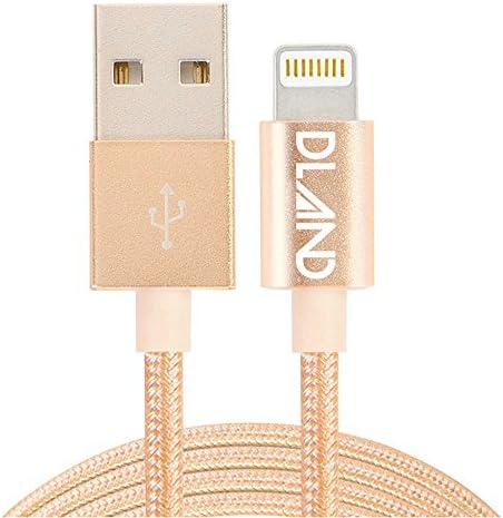 Apple MFi Certificated DLAND Golden Braided Aluminum USB Cable 3.3ft (1M) 8-Pin Lightning USB Charge Tangle Free Heavy Duty Lightning Charger Cable Cord for iPhone 6 6 Plus 5S 5C 5, iPad Air, iPad 4th Generation, iPad Mini, iPad Mini with Retina Display, iPod Touch 5th Generation and iPod Nano 7th Generation