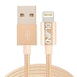Apple MFi Certificated DLAND Golden Braided Aluminum USB Cable 3.3ft (1M) 8-Pin Lightning USB Charge Tangle Free Heavy Duty Lightning Charger Cable Cord for iPhone 6 6 Plus 5S 5C 5, iPad Air, iPad 4th Generation, iPad Mini, iPad Mini with Retina Display, iPod Touch 5th Generation and iPod Nano 7th Generation