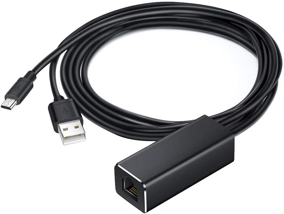 Cracklight Ethernet Adapter for Chromecast and Fire TV Stick Micro USB To RJ45 Network Adaptor 10/100 Mbps With USB Power Supply Cable