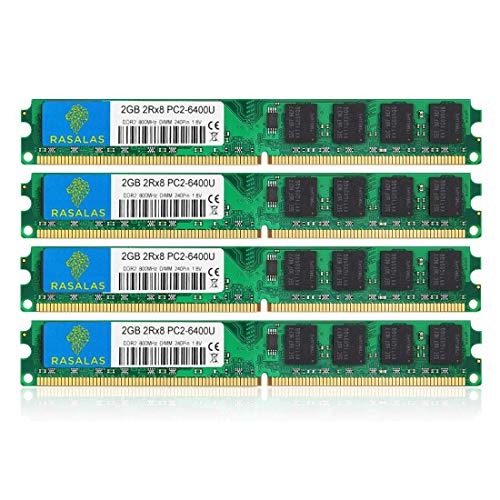DDR2 800, Rasalas DDR2 8GB Kit (4X 2GB) DDR2-800 Udimm PC2-6400 2RX8 1.8V CL6 240-Pin Non-ECC Unbuffered Desktop RAM Memory Modules