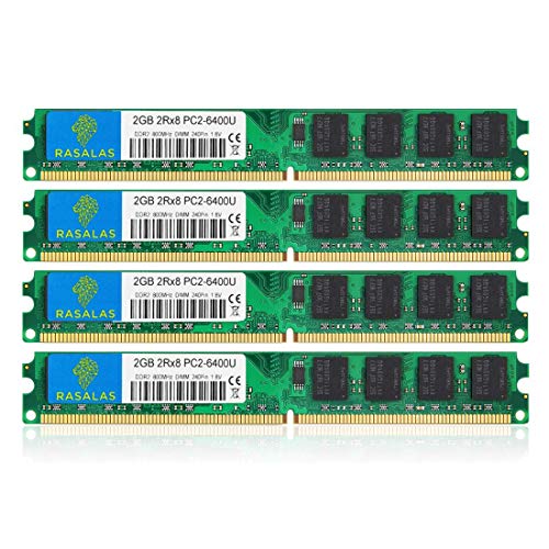 DDR2 800, Rasalas DDR2 8GB Kit (4X 2GB) DDR2-800 Udimm PC2-6400 2RX8 1.8V CL6 240-Pin Non-ECC Unbuffered Desktop RAM Memory Modules