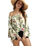 Floerns Women's Boho Print Off Shoulder Bell Sleeve Dress Blouse Green M