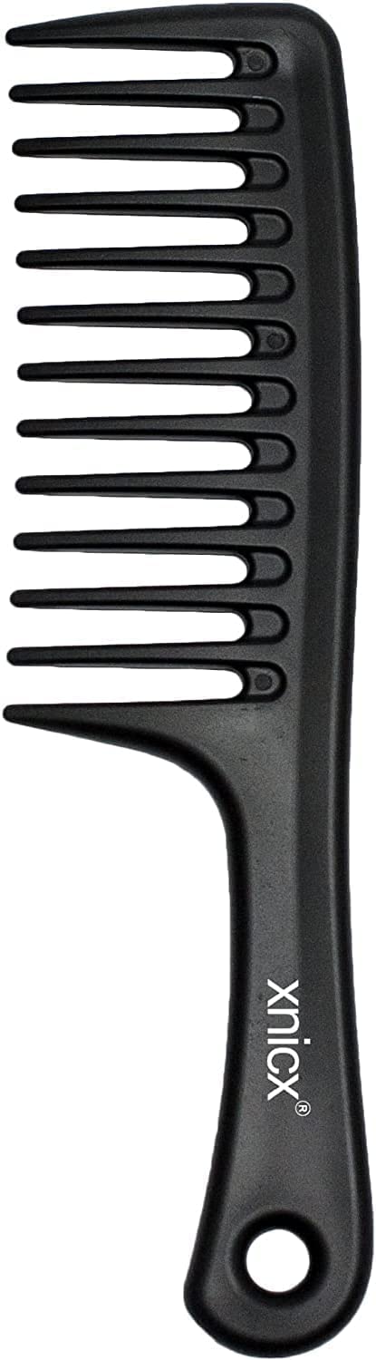 Xnicx Wide Tooth Detangling Comb - Afro Hair Brush With Handgrip for Long, Wet or Curly Hair - Improves Blood Circulation - Black