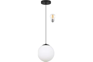 KoKo&Yukina 6-inch mini Modern Globe Pendant Light Opal Glass with Black Finish Contemporary Mid Century Adjustable Hanging Light Fixture for Living Room Bedroom Kitchen (Bulb Incl.)