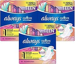 Always Radiant Teen Pads Get Real Regular, 14-Count