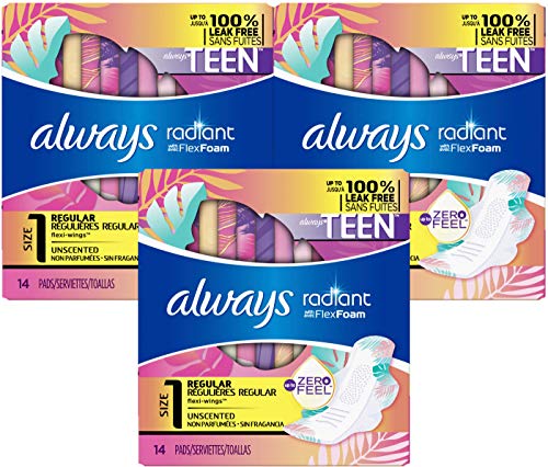 Always Radiant Teen Pads Get Real Regular, 14-Count