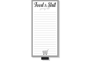 Food Shit Grocery List Magnet Notepad for Fridge, Groceries and Shit Funny Tear Off Memo Note for Refrigerator, 3.5 x 7.5 inc