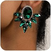 Octwine Boho Women Green Rhinestones Earrings Sparkly Green Christmas Earrings Bridal Wedding Rhinestone Earrings Teardrop Dangle Earrings for Women