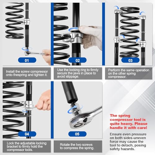 Coil Spring Compressor Tool Claw Spring Compressor Heavy Duty Strut Spring Compression with Safety Jaws and Holder, 2205 LB Capacity Disassembly-free Shock Absorber Compressorfor for Car Truck