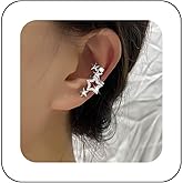 Aneneiceera Boho Crystal Star Ear Cuff Earrings Silver Rhinestone Cuff Earring Open Hoop Cz Cuff Wrap Earring Shine Cz Star Clip on Cartilage Earrings No Piercing Earrings Jewelry for Women