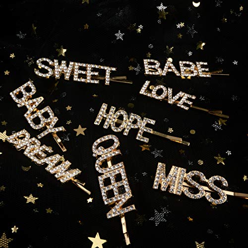 8 PCS Gold Word Letter Hair Clip Hair Pins Sparkling Bling Crystal Rhinestones Barrettes Metal Alligator Bobby Hairpins Handmade Hair Jewelry