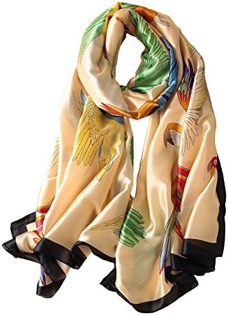 100% Mulberry Silk Scarf Women's Fashion Pattern Large Satin Headscarf Ladies Floral Satin Scarf Gift for Valentine's Day ((parrot))