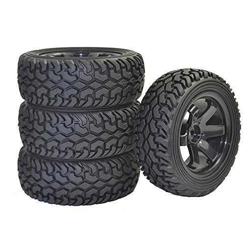 LAFEINA 4PCS RC Rally Car Grain Rubber Tires and Wheel Rims for 1:10 RC On Road Car Traxxas Tamiya HSP HPI Kyosho