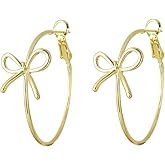 Bow Hoop Earrings for Women Gold Bow Drop Dangle Earrings Christmas Jewellery Gift for Party Wedding Holiday