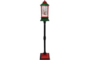 Fraser Hill Farm Let It Snow Series 49-in. Musical Mini Street Lamp with Santa Scene | Cascading Snow | Christmas Carols | Festive Holiday Home Decor | Black/Red/Green | FHSL049A-RG1