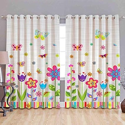 b7 CREATIONS Printed Floral Whiteout Fabric Eyelet Window 4x5ft Curtain (Multicolour)