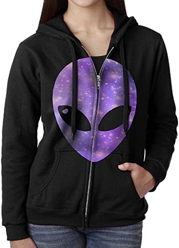Women's Psychedelic Alien Head Zipper Hoodie Sweatshirt Fleece Pullover Hooded Shirts Pocket L
