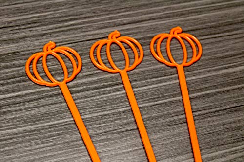 6" Pumpkin Swizzle Sticks, Drink Stirrers, Halloween Decorations, Orange, Set of 24 - Made in USA