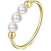 KECHO 14K Pearl Anxiety Ring for Women Gold Spinner Pearl Rings Jewelry Gifts for Friend