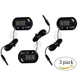 CoZroom LCD Digital Aquarium Thermometer for Fish Tank Water Terrarium Temperature, Pack of 3 (Black)