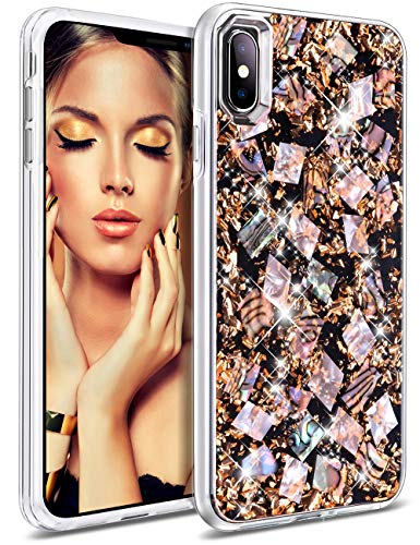 HoneyAKE Case for iPhone Xs Max Case Luxury Glitter Bling Sparkle Cute Pretty Handmade Genuine Shell Shockproof Protective Phone Cover Case for Girls Women for iPhone Xs Max 6.5 inches, Rose Gold