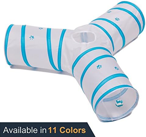 Prosper Pet Cat Tunnel - Collapsible 3 Way Play Toy - Tube Fun for Rabbits, Kittens, and Dogs - White/Aqua