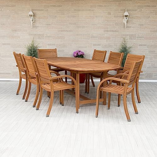 Amazonia Arizona 9 Piece Oval Outdoor Dining Set Eucalyptus Wood