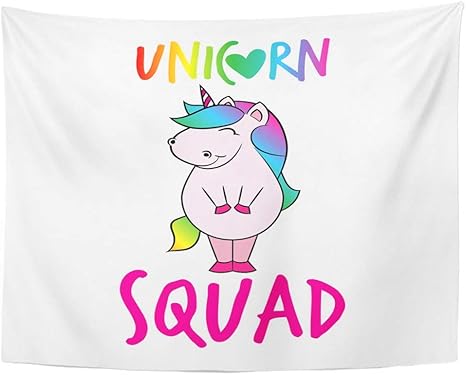Amazon Com Tarolo Decor Wall Tapestry Colorful Animal Unicorn Squad Funny Text Quotes And Drawing Lettering Cute Fat Girl Horse Character On Pink 80 X 60 Inches Wall Hanging Picnic For Bedroom Living amazon com